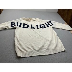 Bud Light Vintage Knit Sweater Big Logo Cream Navy Blue 2XL Mens Streetwear